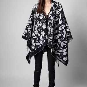 Zadig & Voltaire Monochrome Graphic Poncho